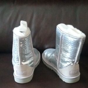 UGG Silver Metallic Boots Classic Short Style NEW